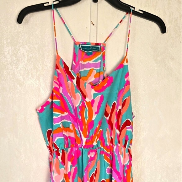 Southern Frock Womens S Maxi Dress Strappy Pink Aqua Tropical Resort Beach Vacay - Picture 2 of 8